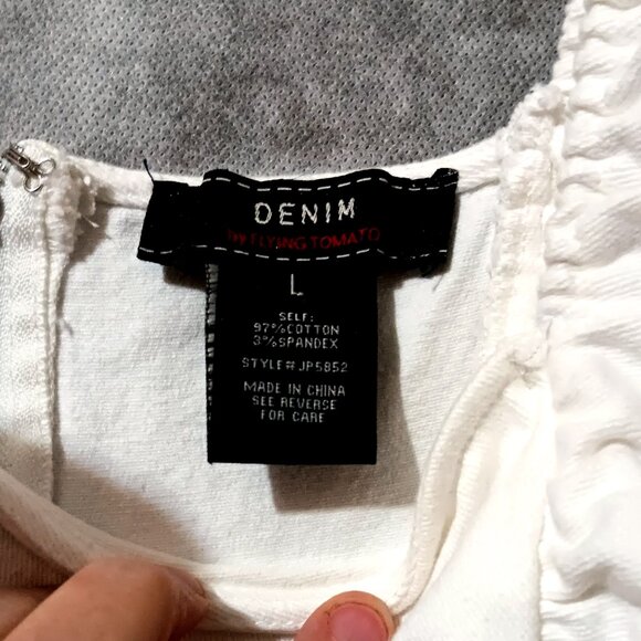 Denim by Flying Tomato white overall skort romper strap ruffles Sz L - Picture 3 of 4